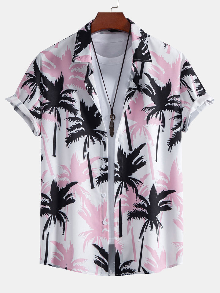 Palmboomprint Overhemd met Knopen & Zwemshorts