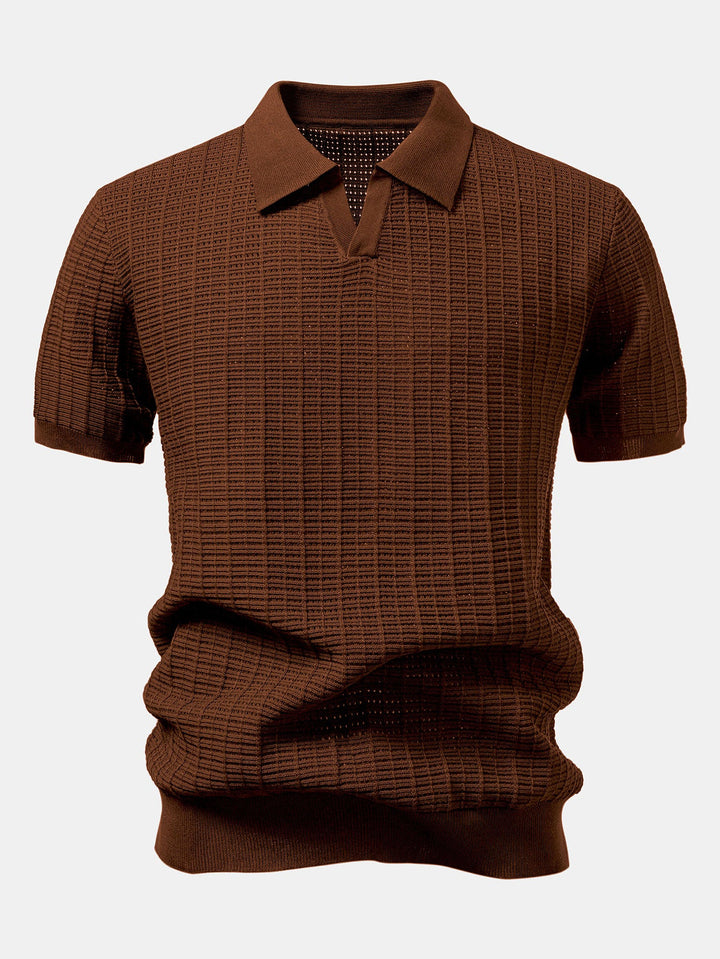 Textured Jacquard Johnny Collar Knit Polo