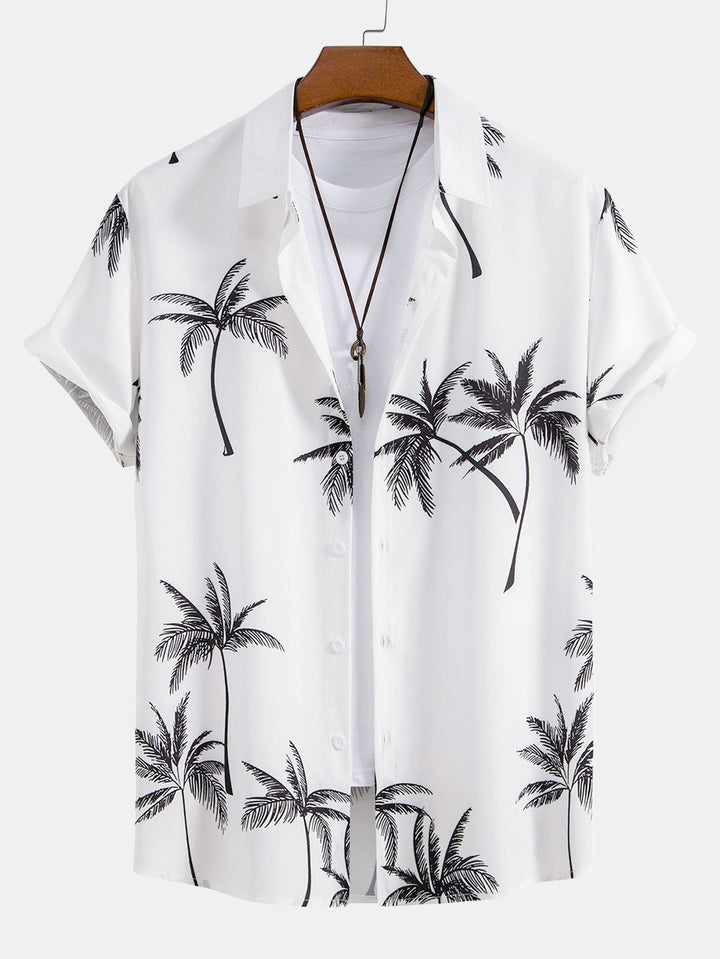 Palmboomprint Overhemd met Knopen & Zwemshorts