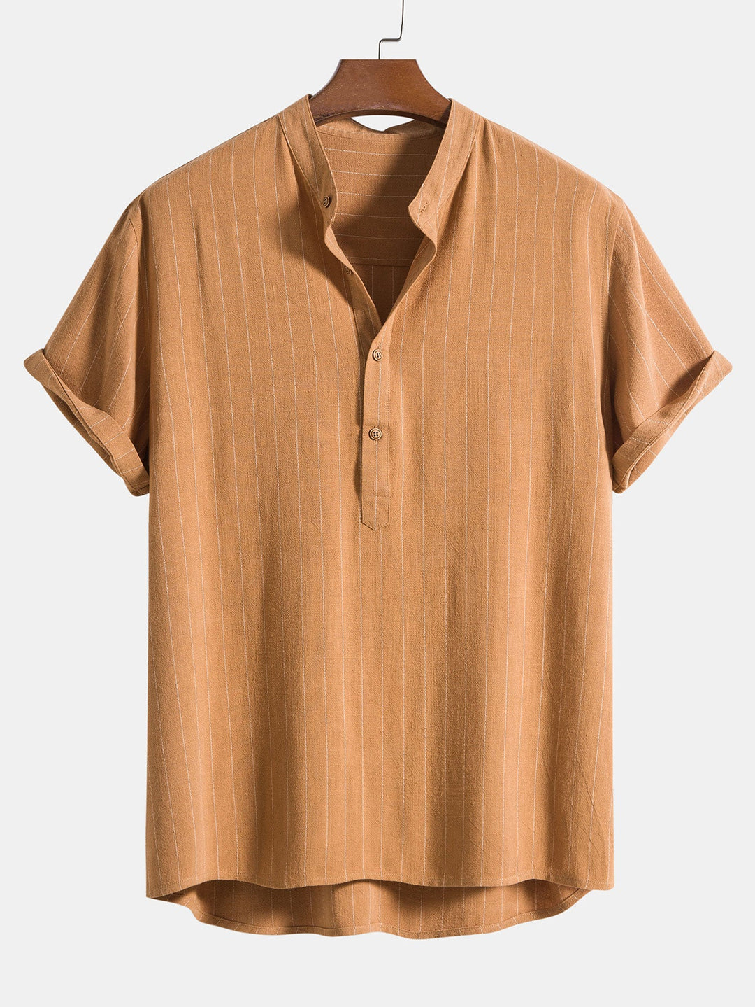 Linnenmix Gestreepte Half Open Placket Henley Kraag Shirt & Rechte Linnen Broek
