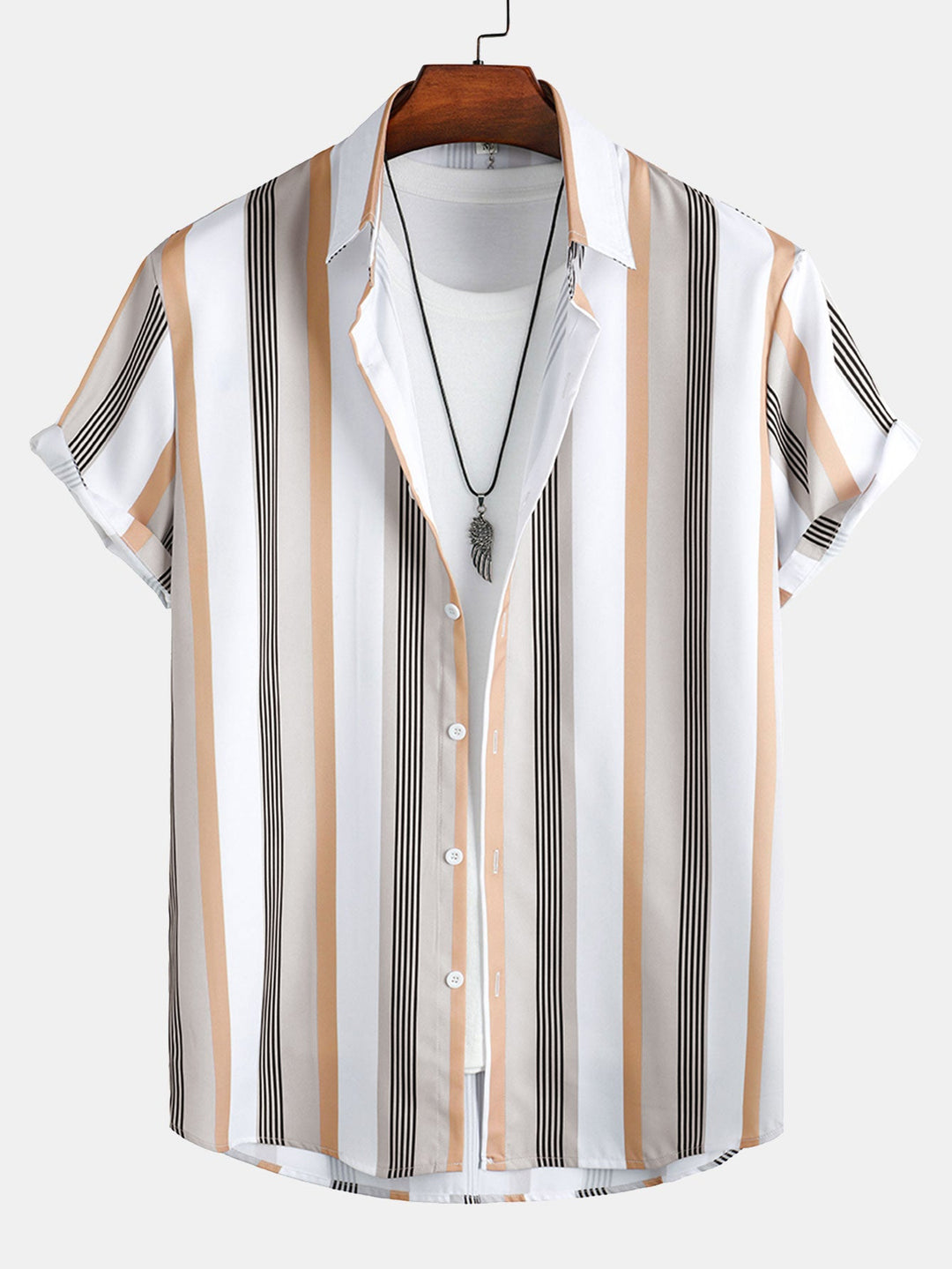 Gestreepte Print Knop-Up Shirt & Zwemshorts