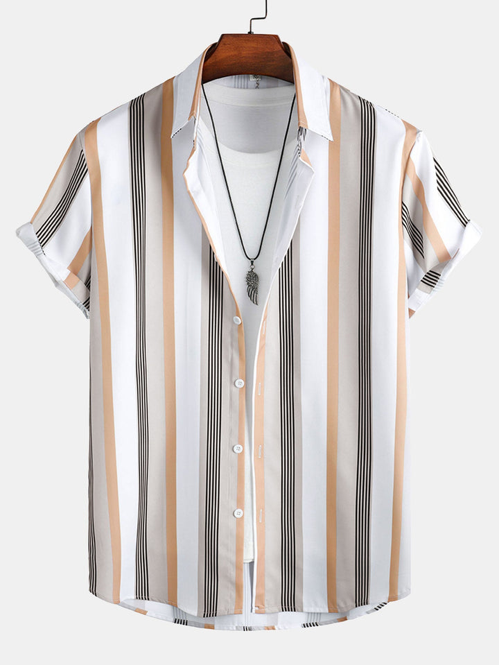 Gestreepte Print Knop-Up Shirt & Zwemshorts