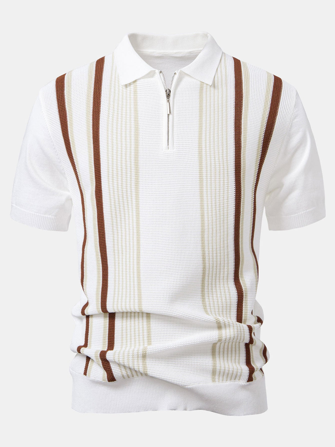 Stripe Gebreid Zip Up Polo Shirt