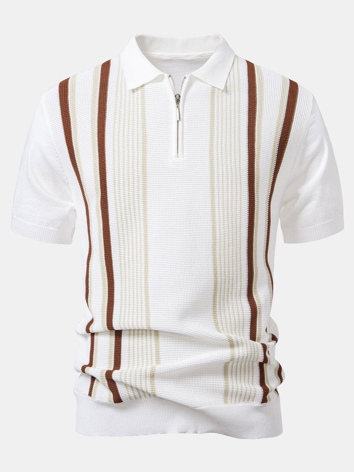 Gestreepte gebreide Polo met rits & rechte ribgebreide broek
