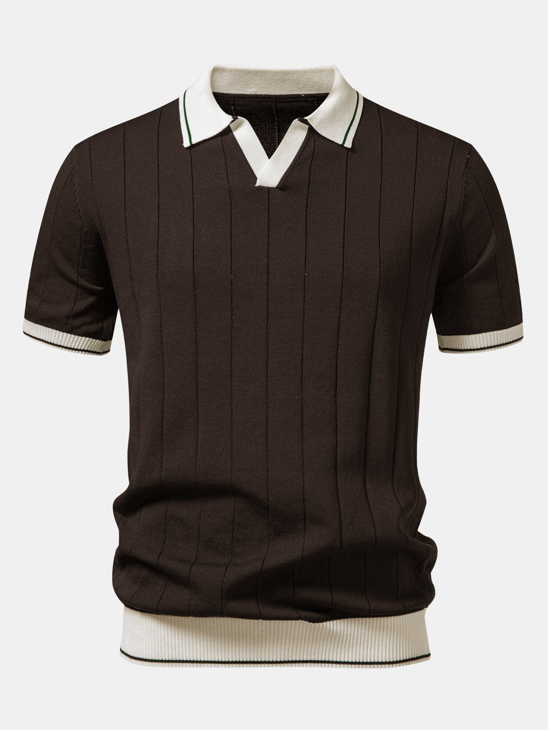 Contrast Trim Ribbed Johnny Collar Knit Polo