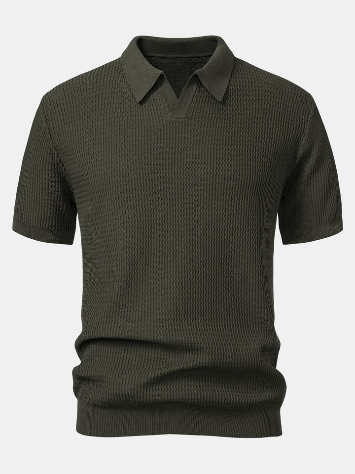 Golf Jacquard Gebreide V-hals Polo Shirt & Slim Fit Toegelopte Broek
