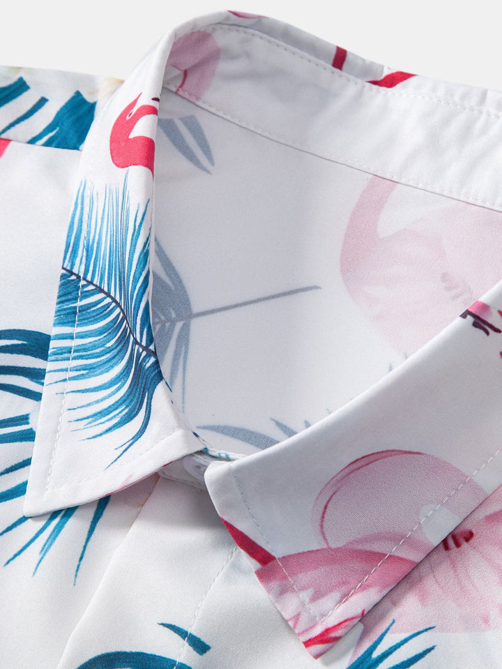 Flamingo Bladprint Overhemd met Knopen & Zwemshorts