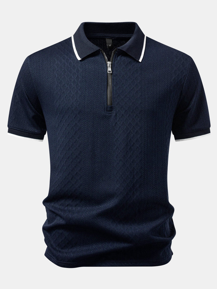 Geometric Jacquard Zipper Polo