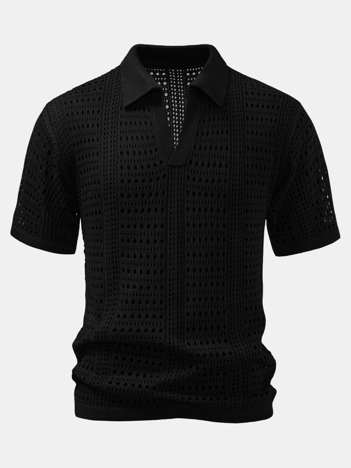 Gehaakte V-hals Polo-shirt & linnen broek met rechte pijpen