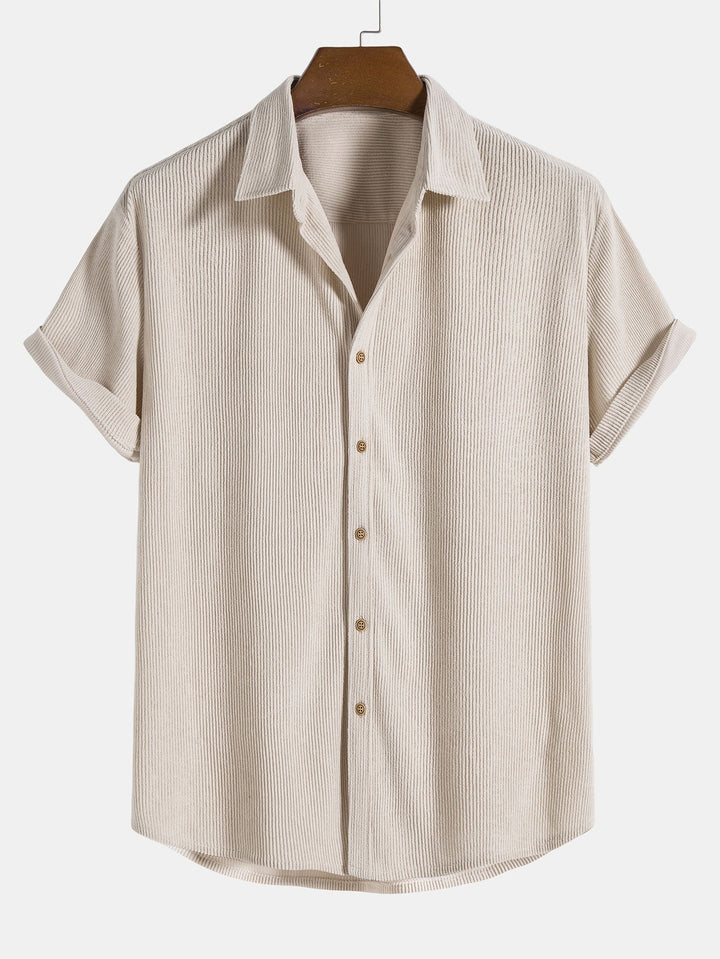 Korte Mouwen Corduroy Overhemd met Knopen & Shorts