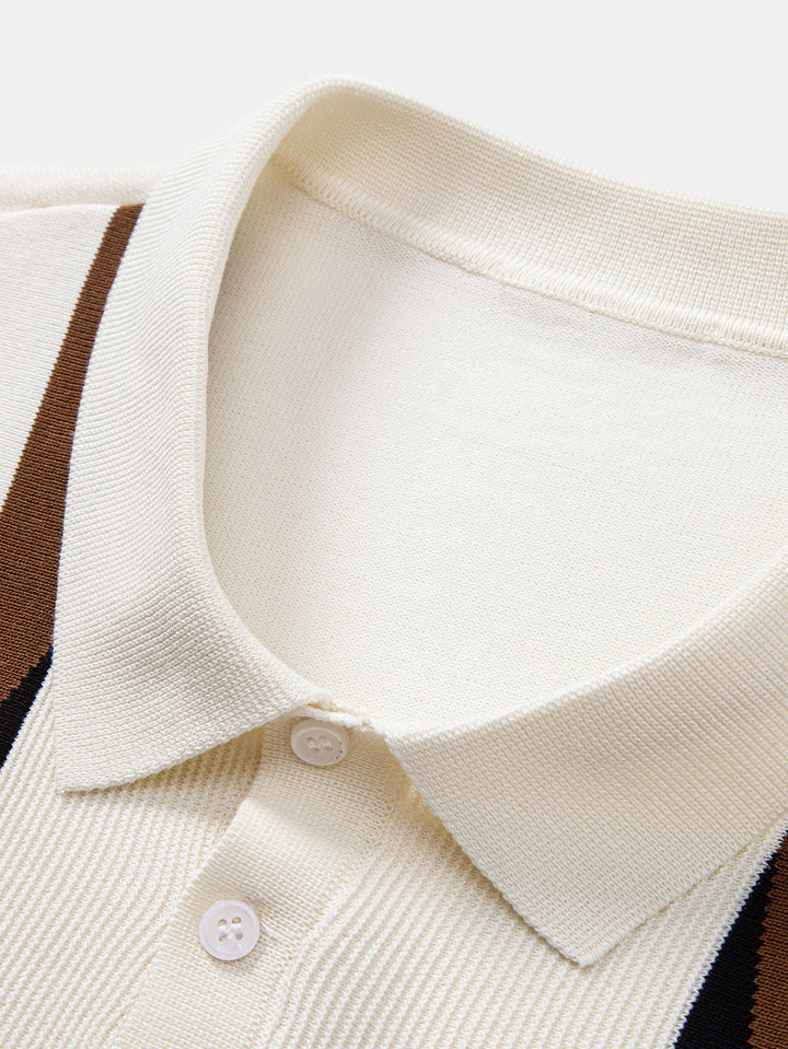 Gestreept geometrisch jacquard gebreid Polo shirt & slim fit taps toelopende broek