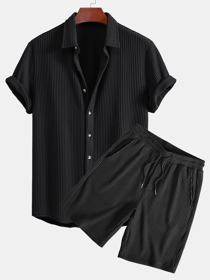 Wafel Knop-Up Shirt & Trekkoord Wafel Shorts