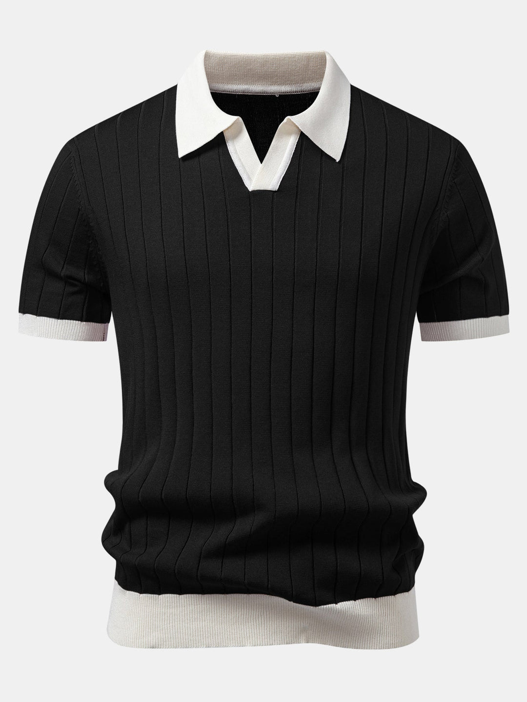 Contrast Trim Stripe Johnny Collar Polo