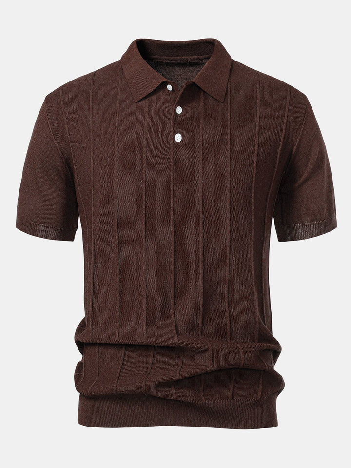 Stripe Jacquard Gebreid Polo Shirt & Rechte Ribbroek