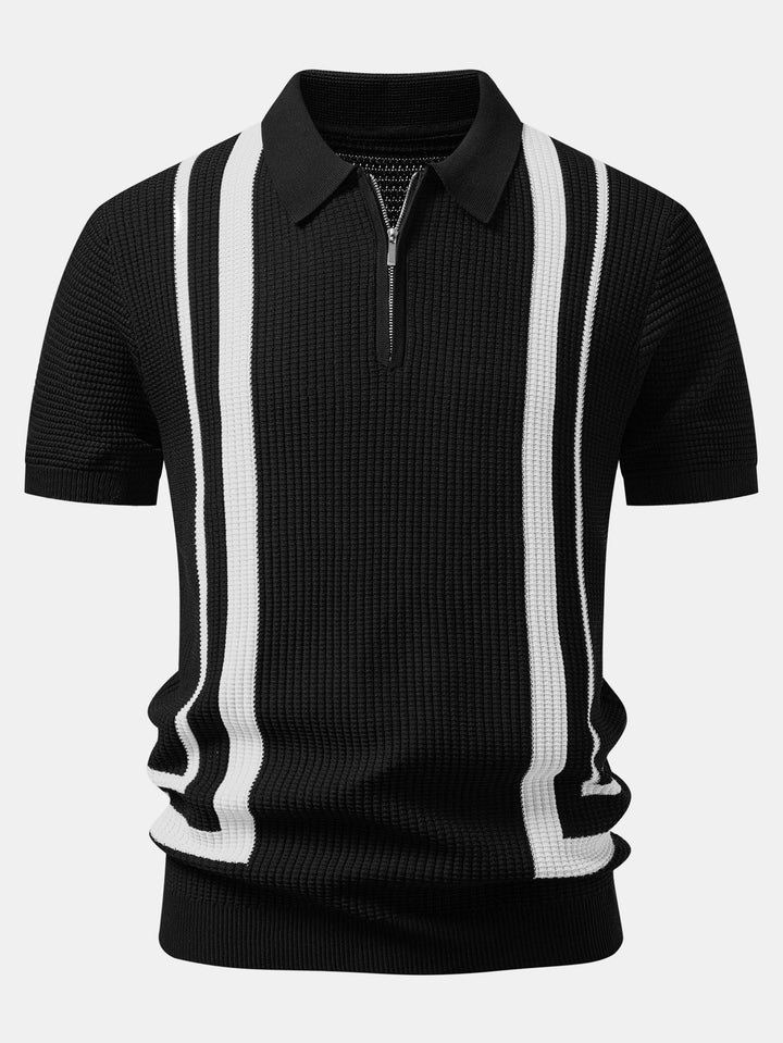 Contrast Waffle Zipper Knit Polo