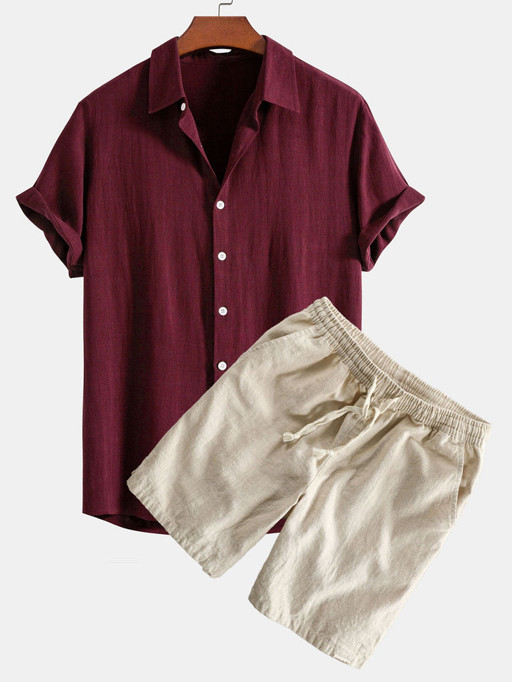 Linnen Rayon Mix Knopsluiting Shirt & Linnen Katoen Mix Touwsluiting Shorts