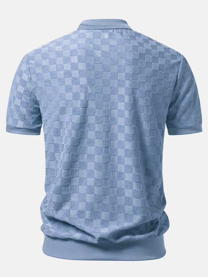 Checkerboard V-Neck Knit Polo