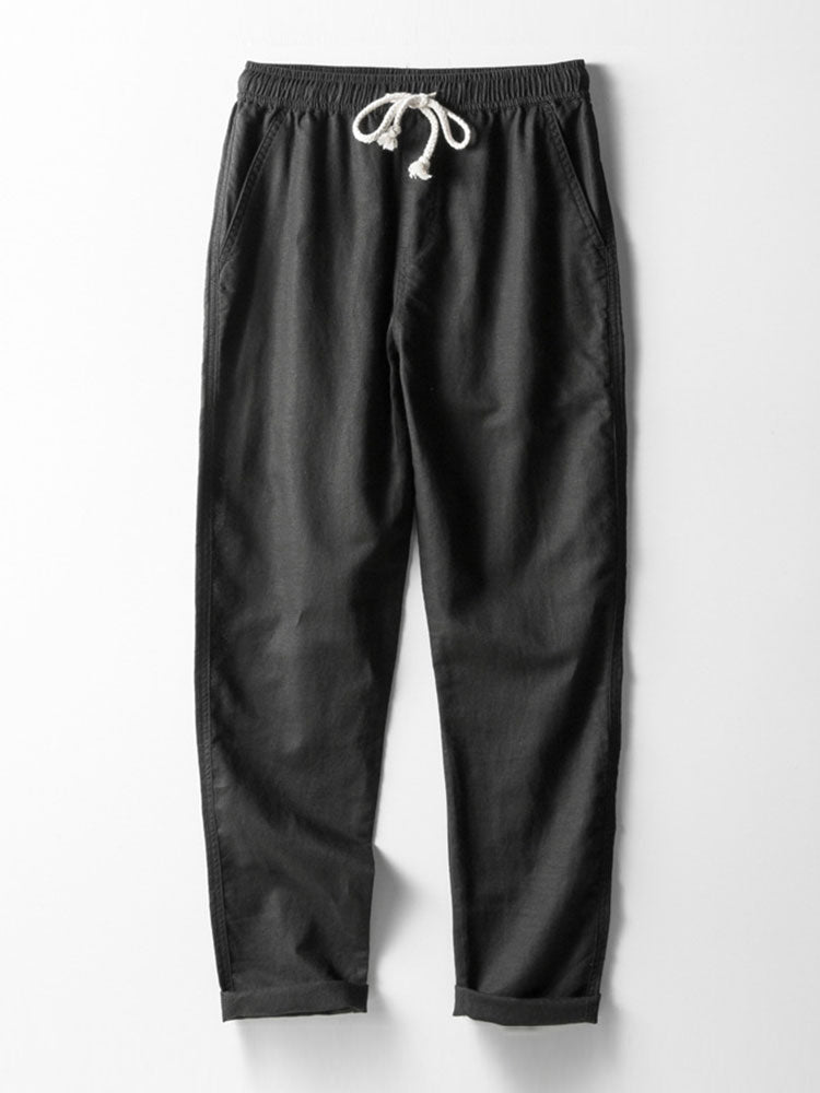 Gehaakte V-hals Polo-shirt & linnen broek met rechte pijpen