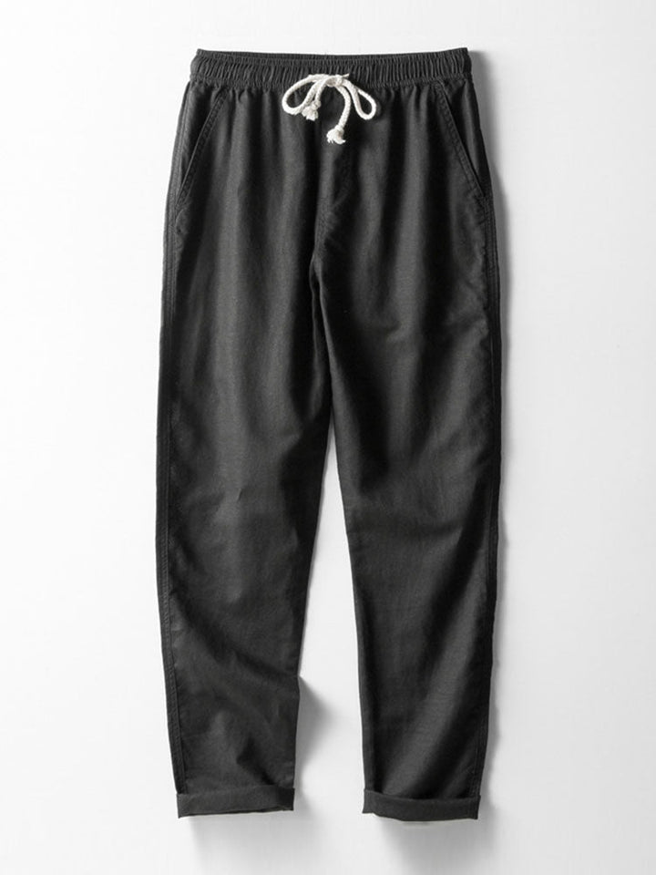Gehaakte V-hals Polo-shirt & linnen broek met rechte pijpen