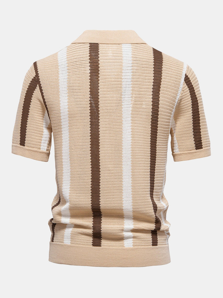 Gestreept Gebreid V-hals Polo Shirt