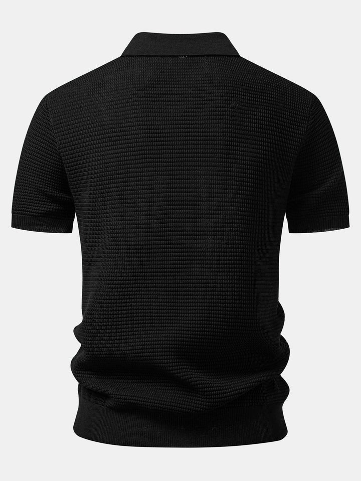 Contrast Waffle Zipper Knit Polo