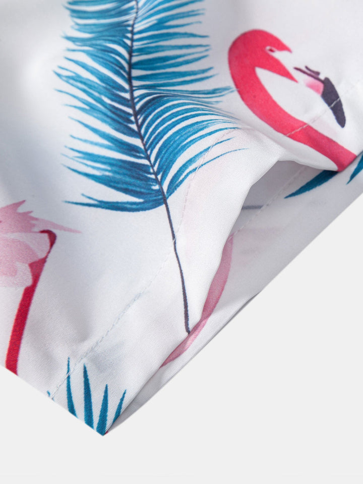 Flamingo Bladprint Overhemd met Knopen & Zwemshorts