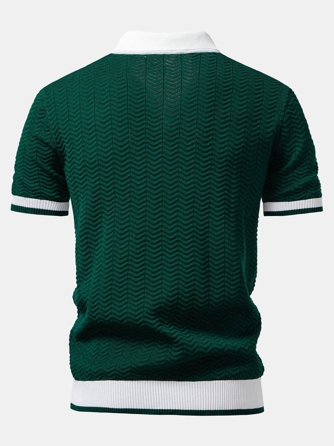 Textuurcontrast Gebreide V-Hals Polo Shirt
