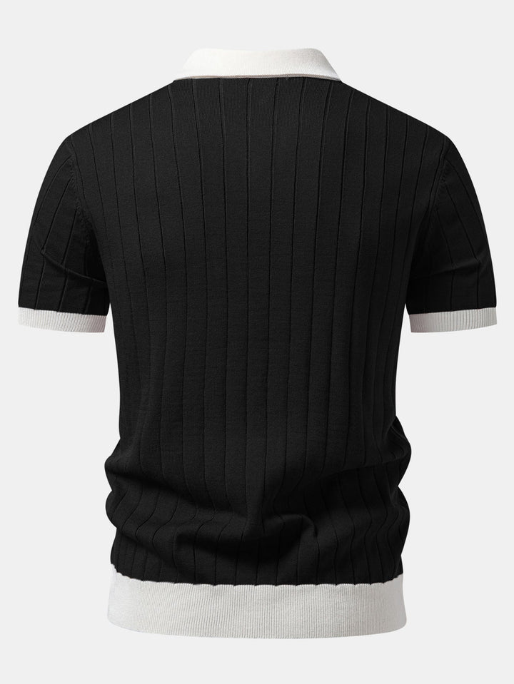 Contrast Trim Stripe Johnny Collar Polo