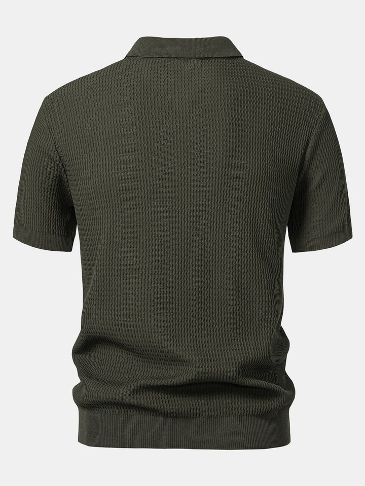 Wave Jacquard Gebreid V-hals Polo Shirt