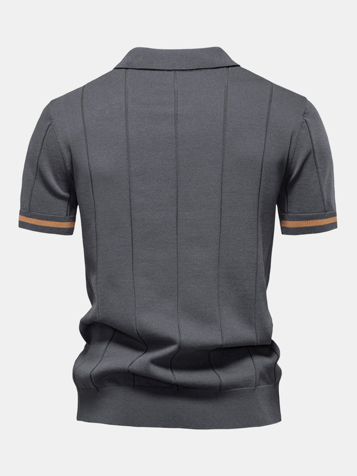 Contrast Trim Rits Gebreid Polo Shirt