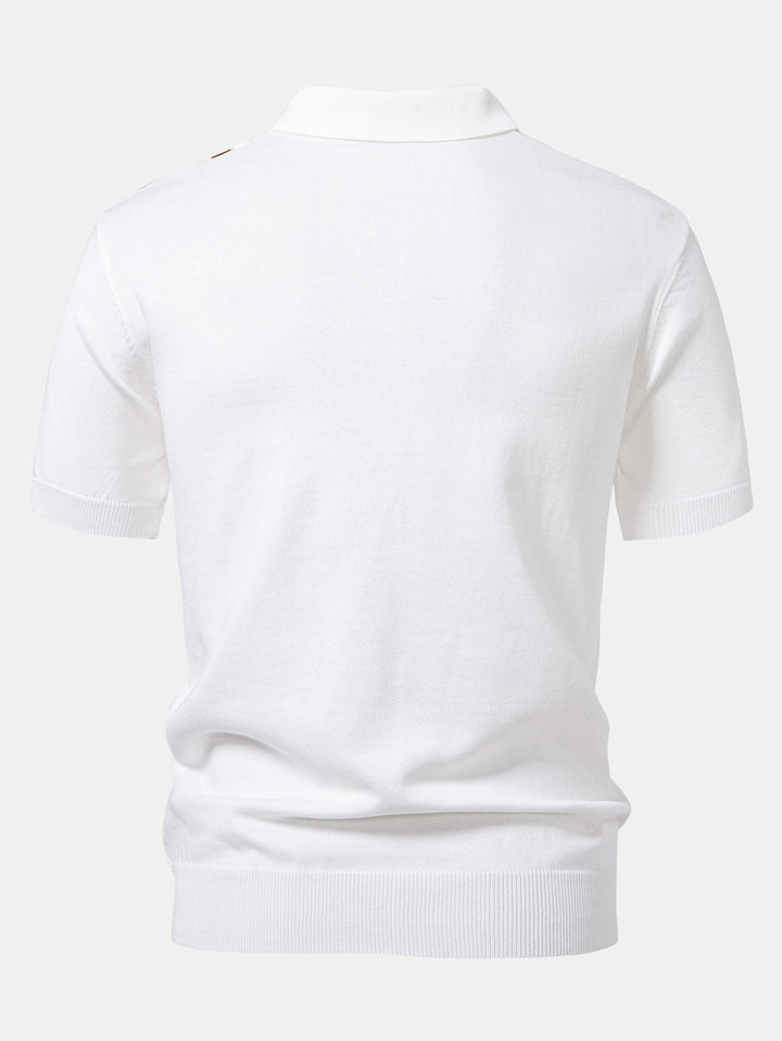 Stripe Gebreid Zip Up Polo Shirt
