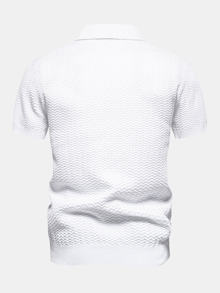 Contrast Textured Jacquard Gebreid Zip Up Polo Shirt