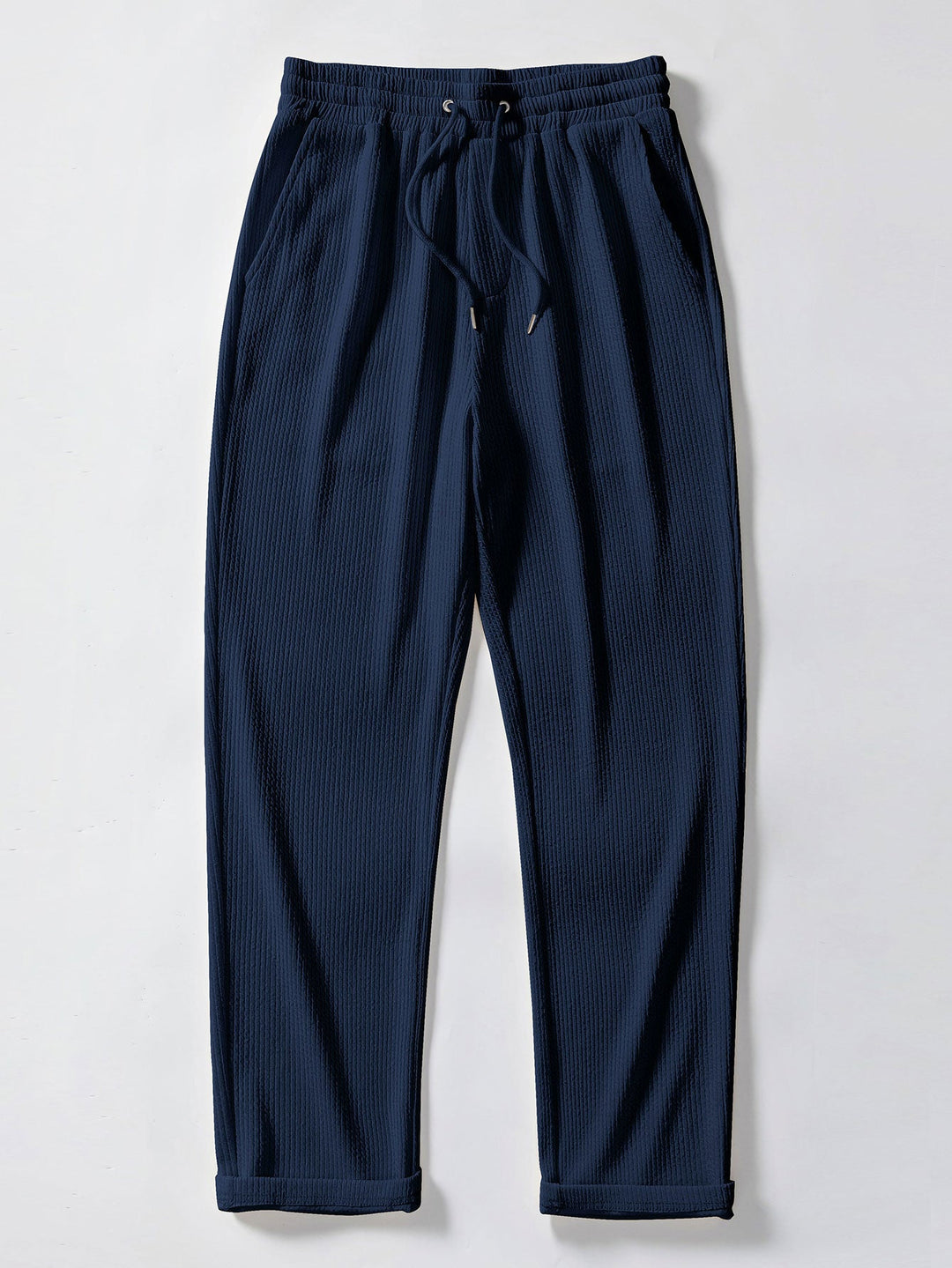 Textuurcontrast Gebreide V-Hals Polo Shirt & Rechte Ribbroek