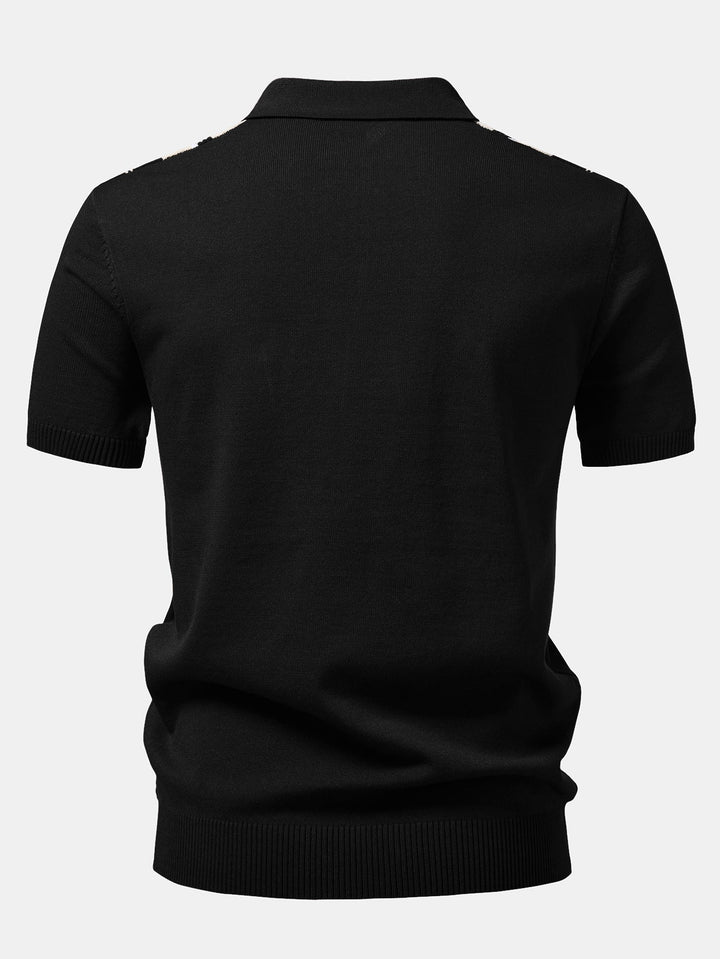 Contrast Striped Geometric zipper Knit Polo