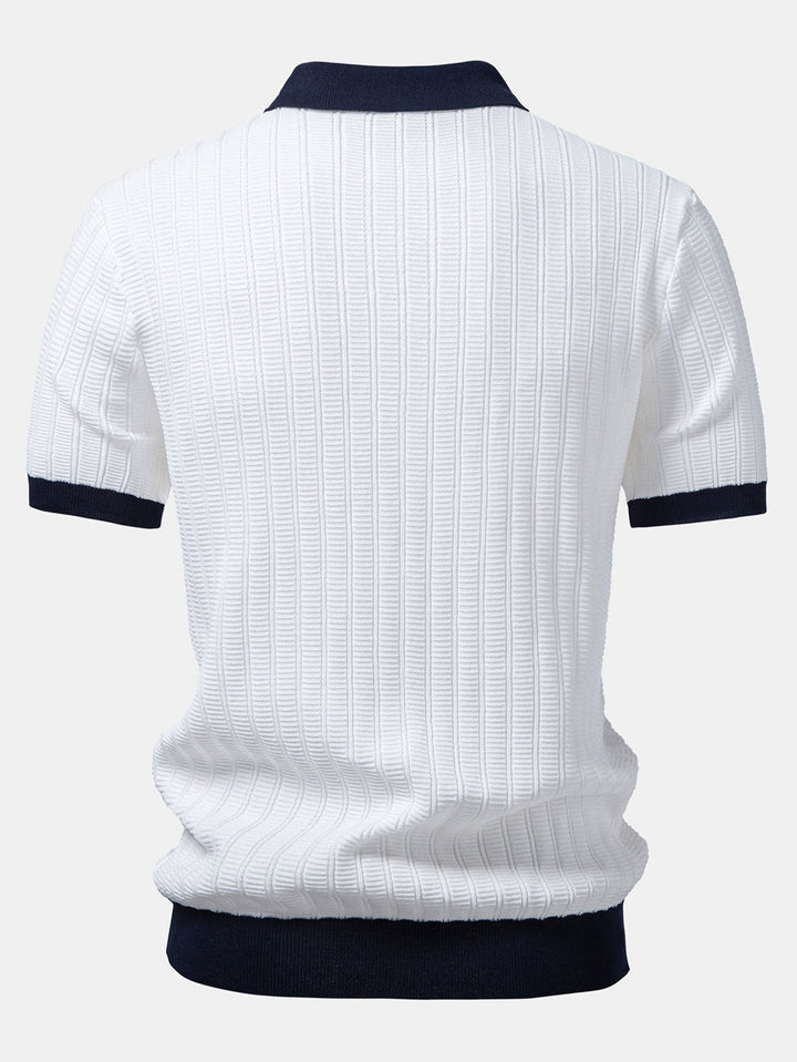 Contrast Textured Johnny Collar Polo & Slim Fit Tapered Trousers