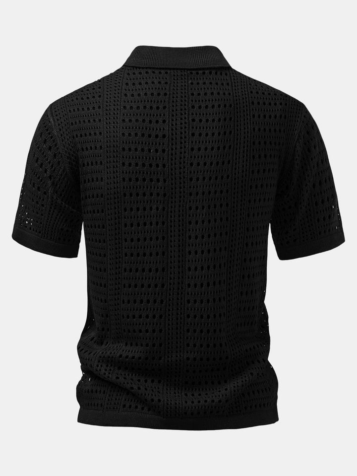 Gehaakte V-hals Polo-shirt & linnen broek met rechte pijpen
