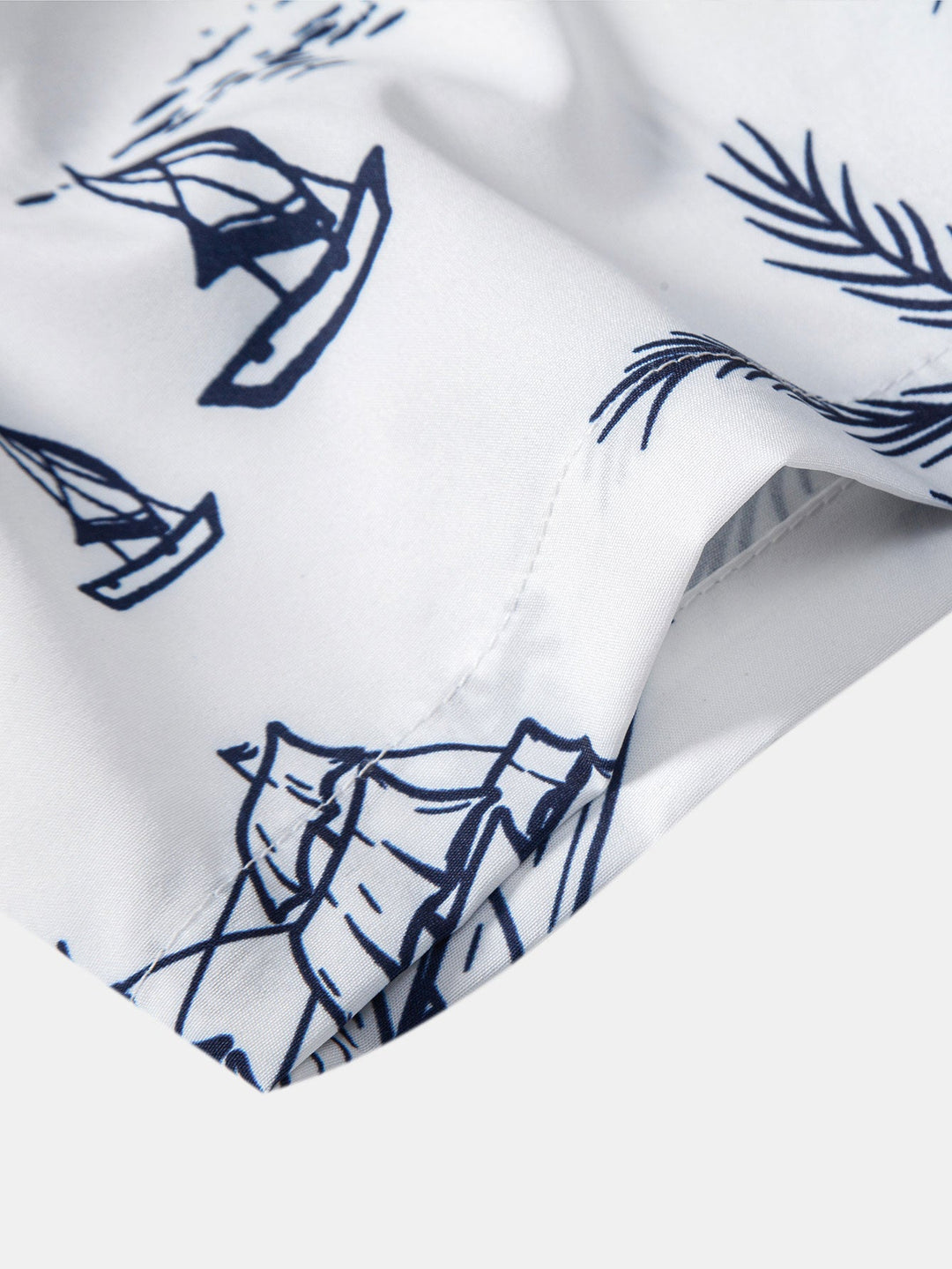 Island Sailing Print Knop-Up Shirt & Zwemshorts