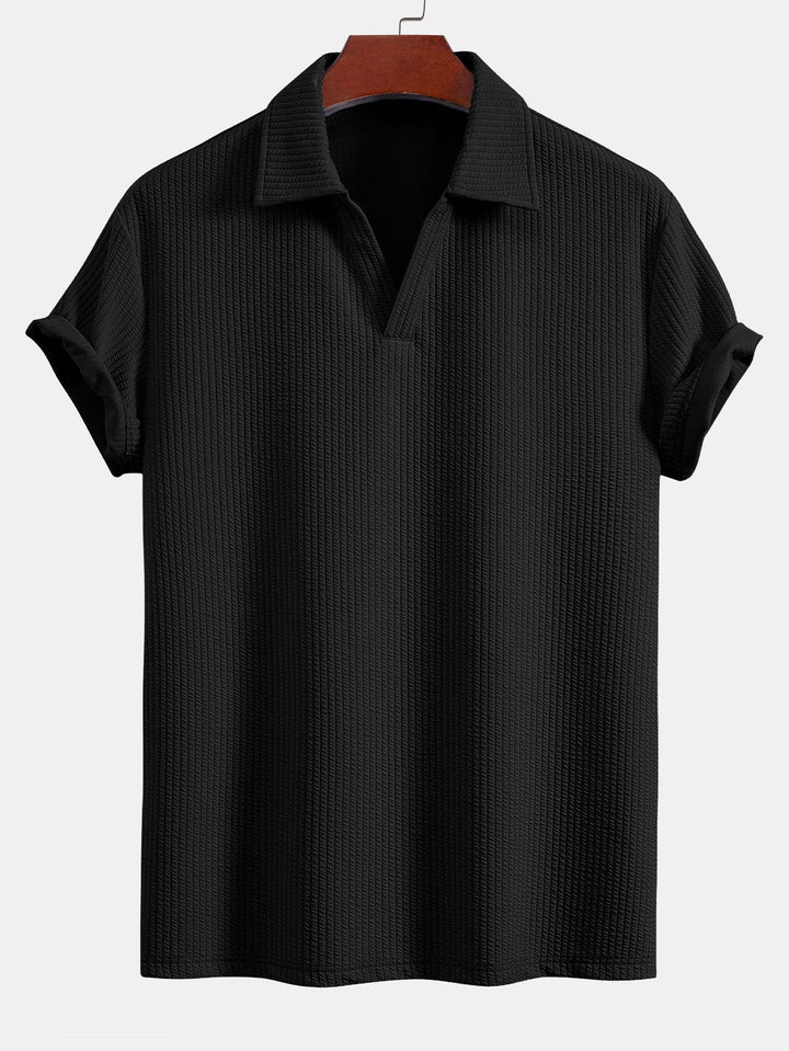 Korte Mouwen V-Hals Ribbel Polo & Rechte Ribbel Broek