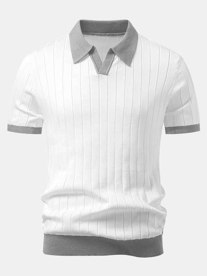 Contrast Trim Stripe Johnny Collar Polo