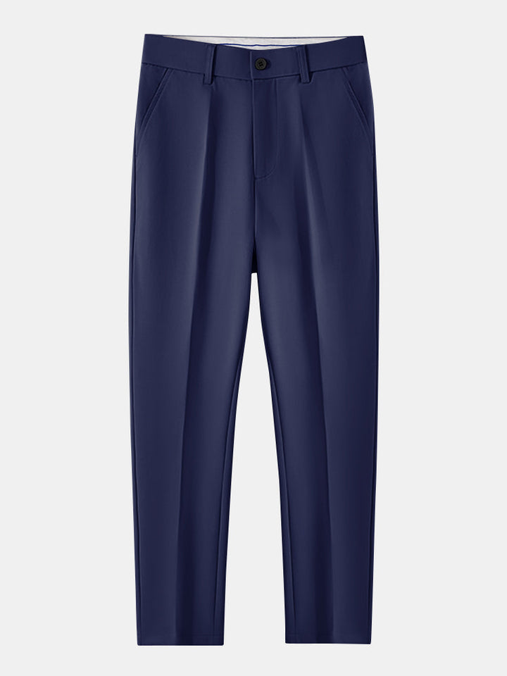 Contrast Trim Ribbed Johnny Collar Knit Polo & Slim Fit Tapered Trousers