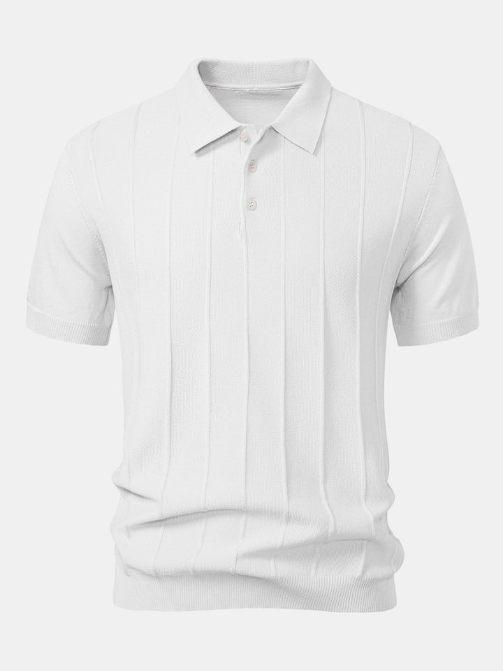 Stripe Jacquard Gebreid Polo Shirt & Rechte Ribbroek