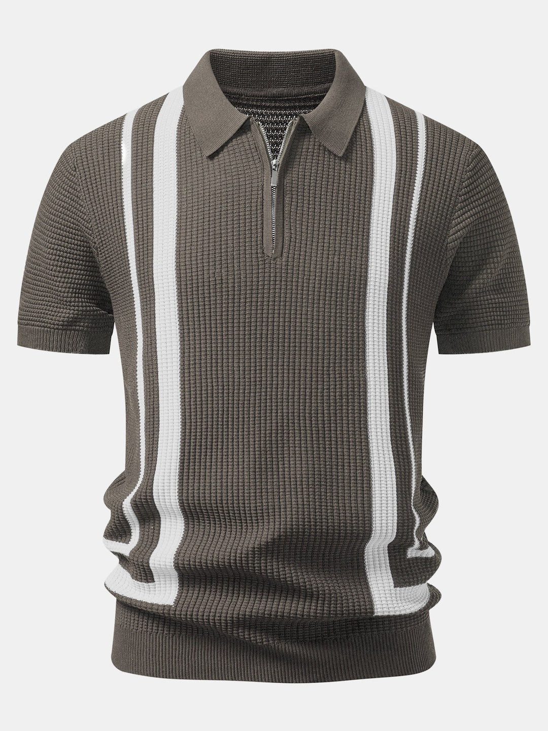 Contrast Waffle Zipper Knit Polo