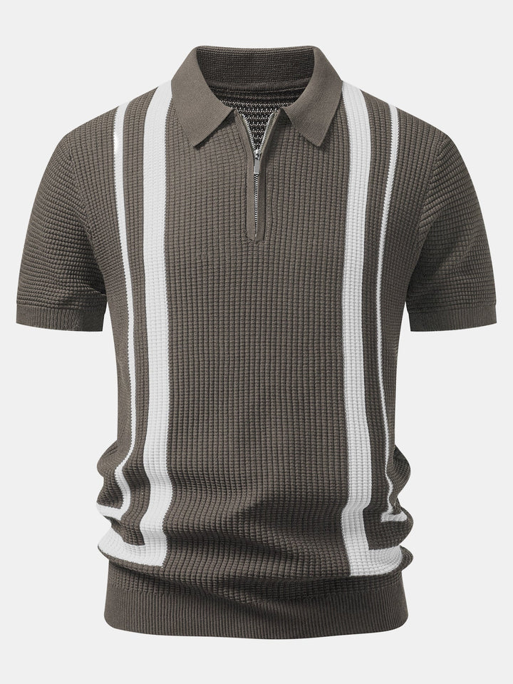 Contrast Waffle Zipper Knit Polo