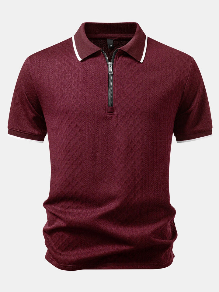 Geometric Jacquard Zipper Polo