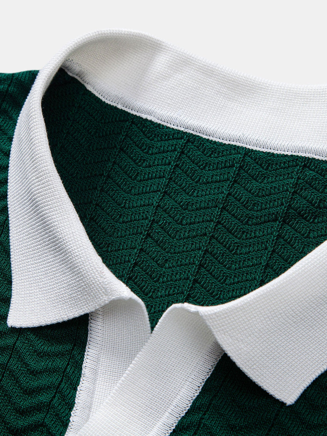 Textuurcontrast Gebreide V-Hals Polo Shirt