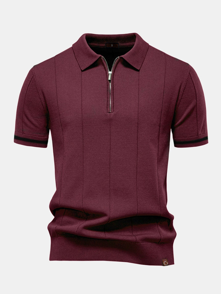 Contrast Trim Rits Gebreid Polo Shirt