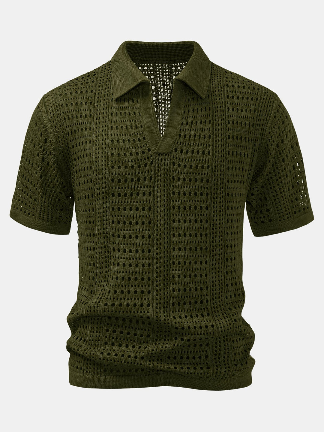 Gehaakte V-hals Polo-shirt & linnen broek met rechte pijpen