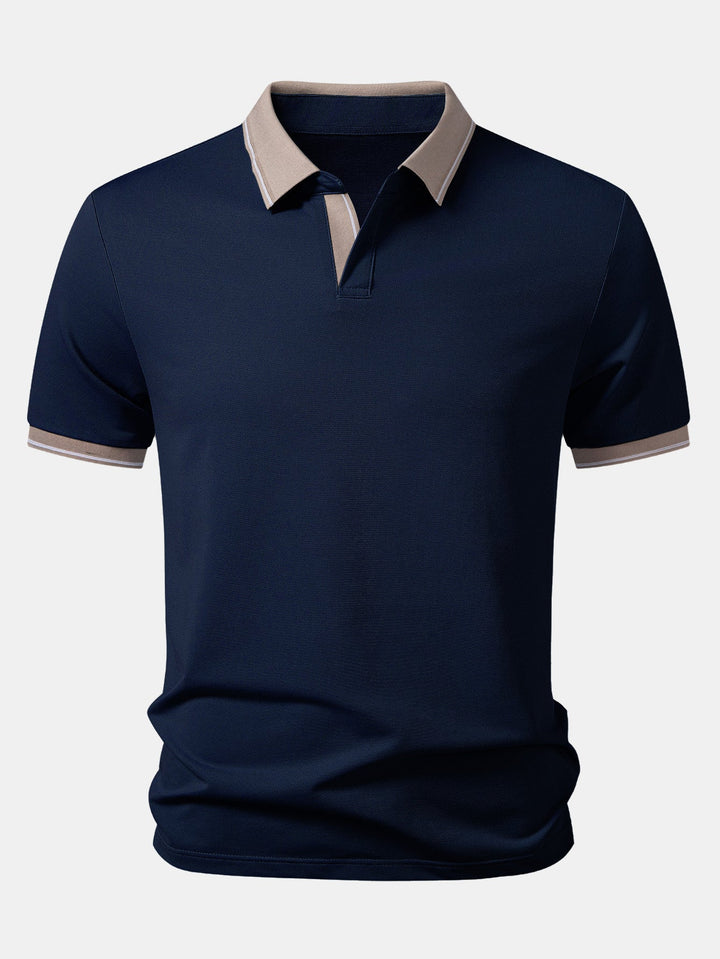 Contrast Trim Johnny Collar Polo