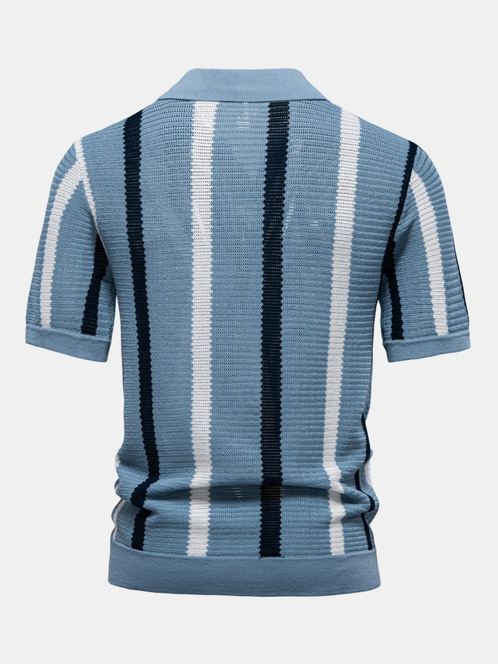 Gestreept Gebreid V-hals Polo Shirt