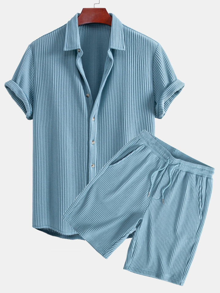 Wafel Knop-Up Shirt & Trekkoord Wafel Shorts